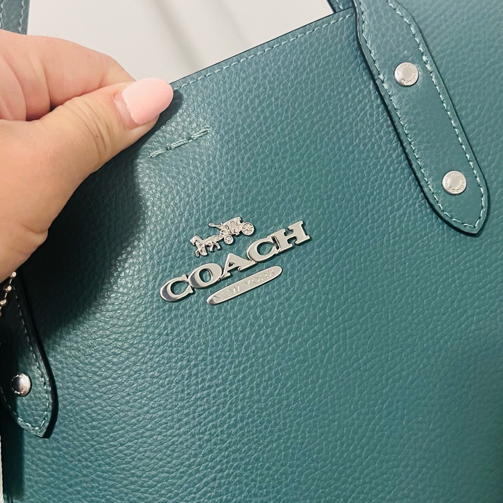 Coach Leather Town Tote (Dark Turquoise) Style No. 72673 - Picture 3 of 8